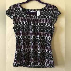 Women's Geometric Print Top - Black, White, and Purple